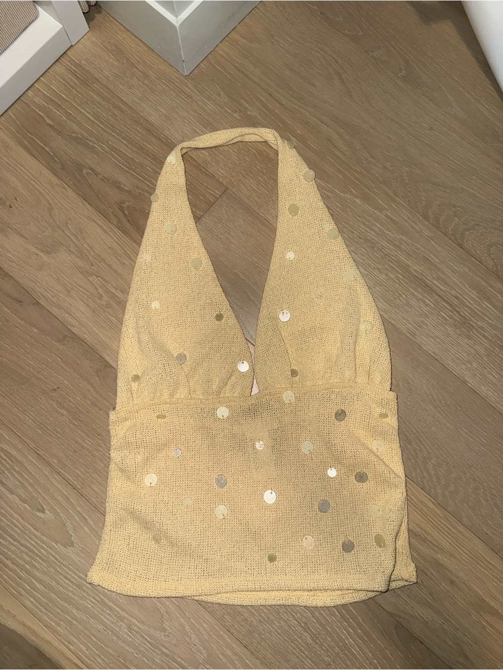 Zara Yellow Sequin Halter Tank Top